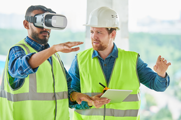 Construction professionals using virtual reality headset